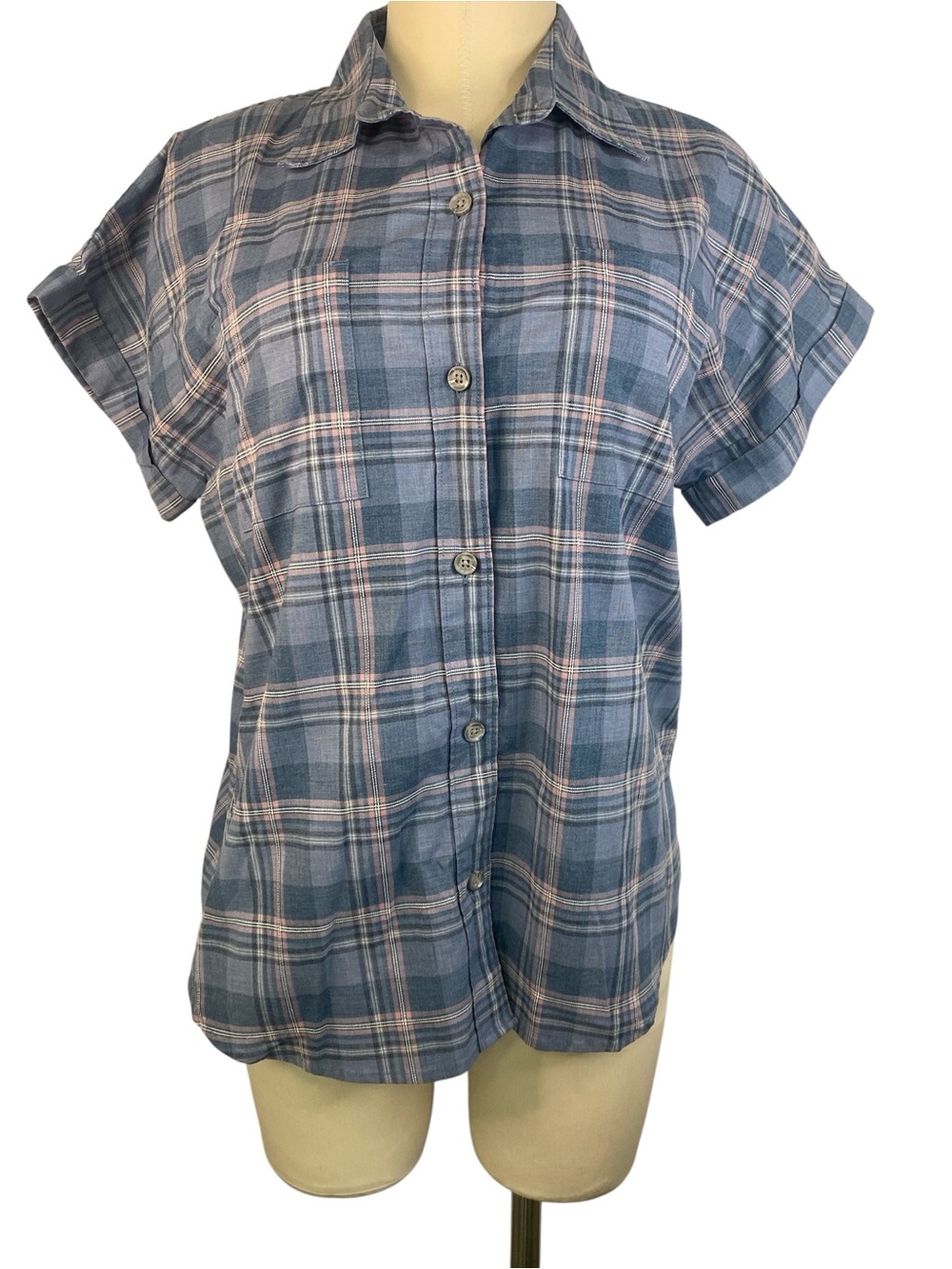 Ridgecut Blue Plaid Short Sleeve Button Up Shirt Women’s Medium